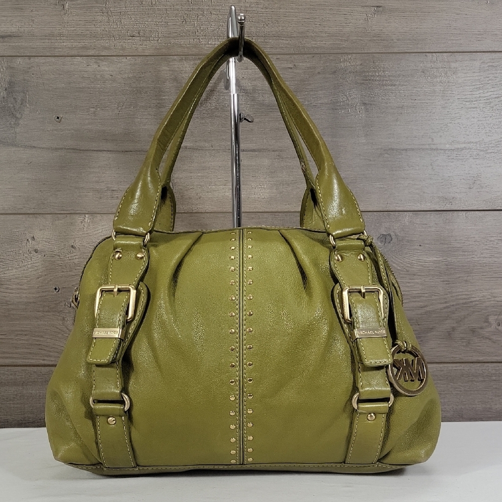 Michael Kors Olive Green Leather Handbag with Gold Hardware